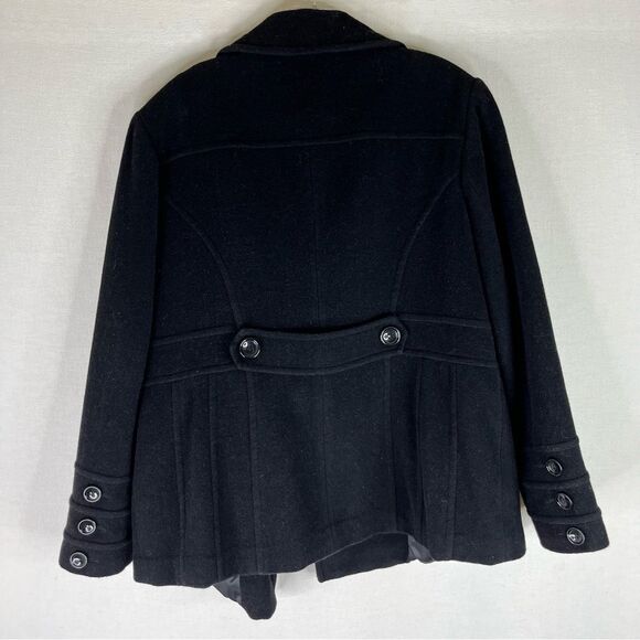 St John’s Bay Pea Coat Women’s L Black Cashmere Wool Nylon Double Breasted - Picture 9 of 11